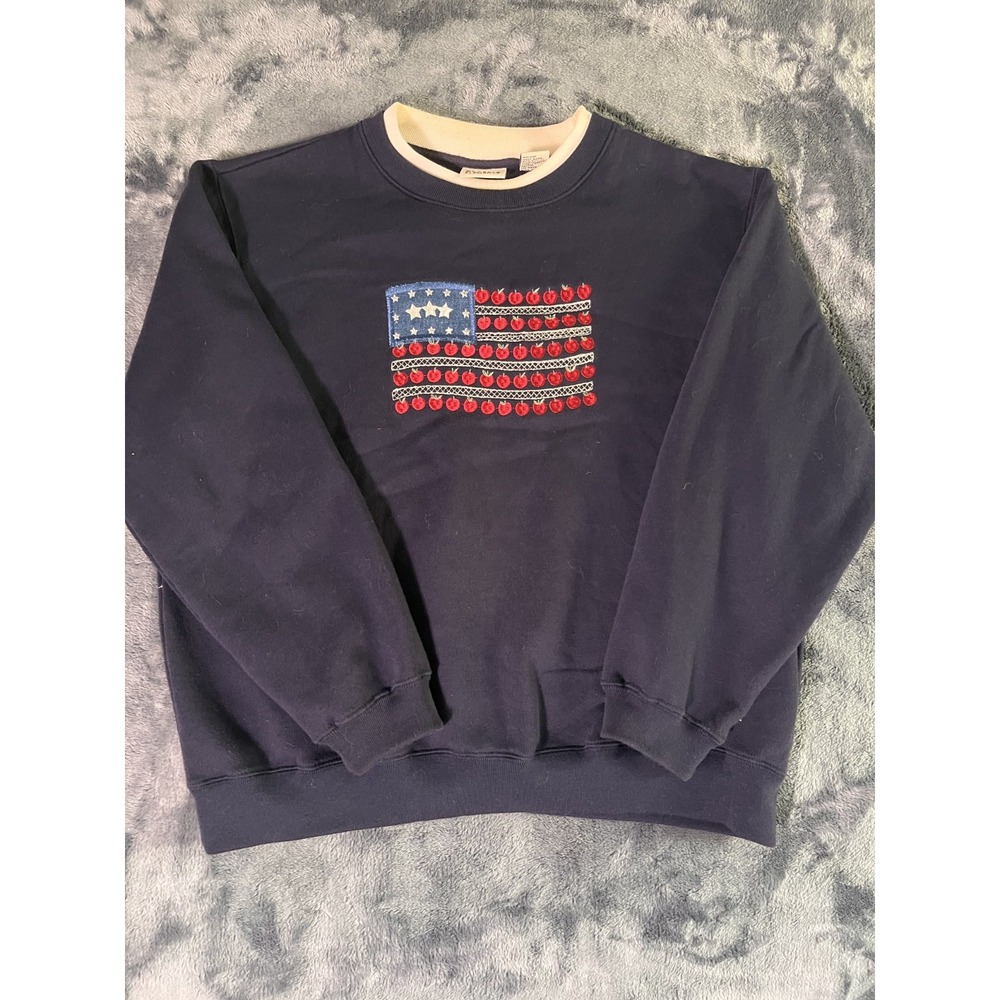 Vintage Classic Elements Women's Navy Embroidered USA Flag Sweater PM